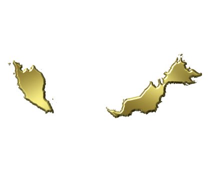 Malaysia 3d golden map isolated in white