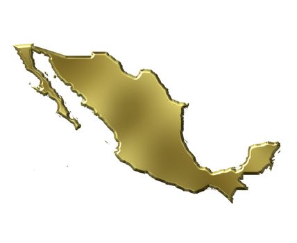 Mexico 3d golden map isolated in white