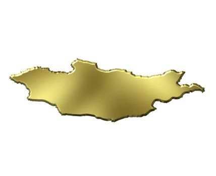 Mongolia 3d golden map isolated in white