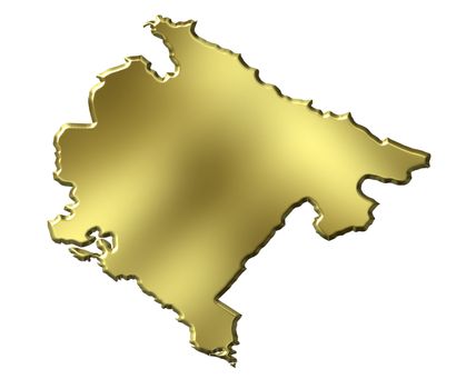 Montenegro 3d golden map isolated in white