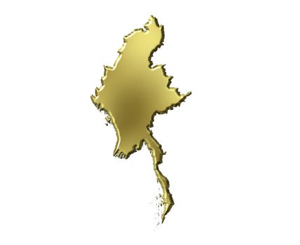 Myanmar 3d golden map isolated in white