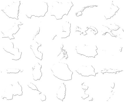 Nicaragua-Saint Vincent and The Grenadines 3D White Maps isolated in white