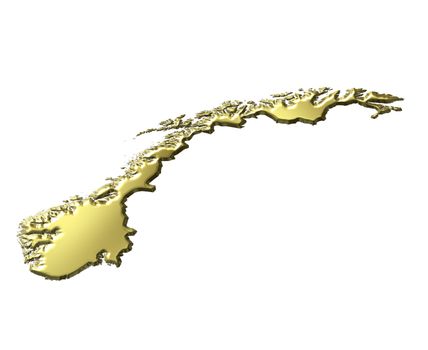Norway 3d golden map isolated in white