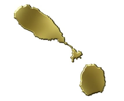 Saint Kitts and Nevis 3d golden map isolated in white