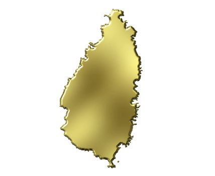 Saint Lucia 3d golden map isolated in white