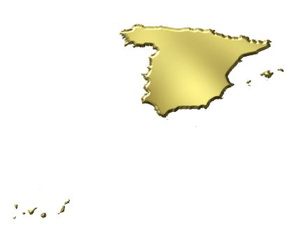 Spain 3d golden map isolated in white