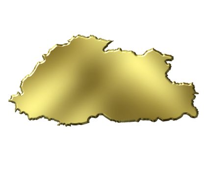 Bhutan 3d golden map isolated in white