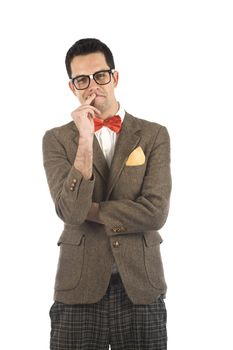 A young, caucasian nerd, isolated on a white background.