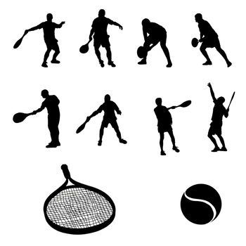 Silhouette of tennis players over white background