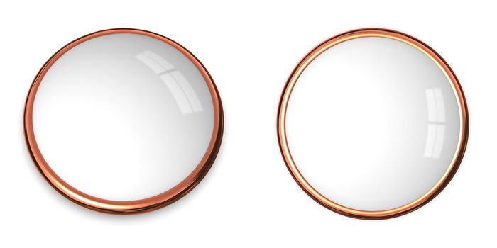 3D button template in solid bronze/copper and white surface