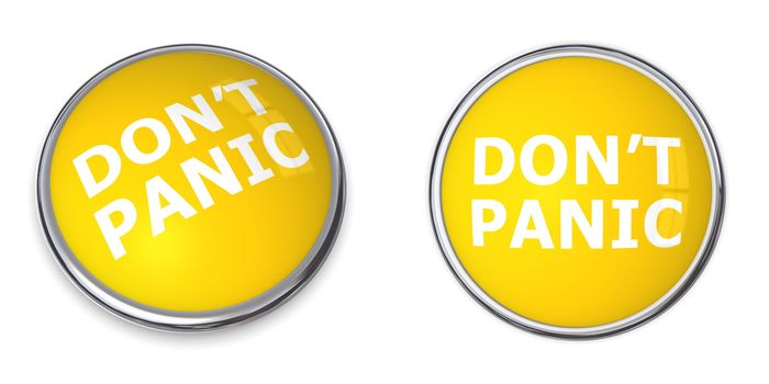 yellow rendered 3d button with white word don't panic