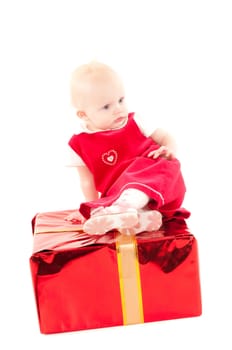 Little christmas baby-girl isolated on white