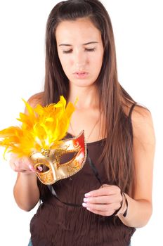 Shot of brunette woman in carnival mask