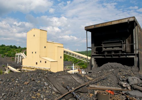 Industrial image of a coal mine breaker plant for anthracite production.