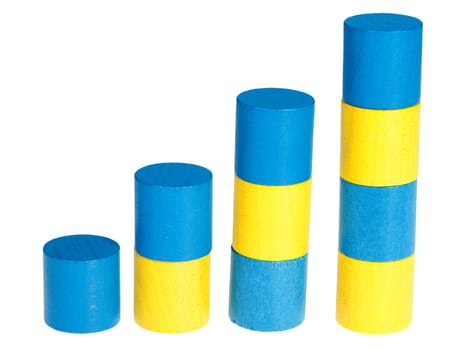 Wooden colour cylinders. It is isolated on a white background