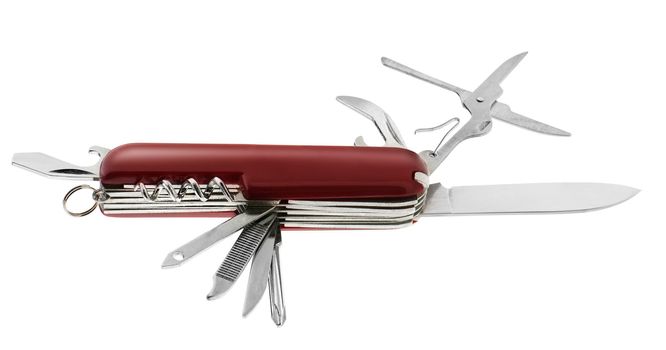 Swiss army knife. Isolated on white background