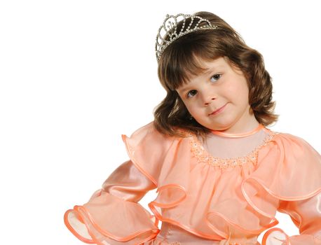 The lovely little girl close up. It is isolated on a white background