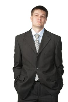 The young businessman in a suit. It is isolated on a white background