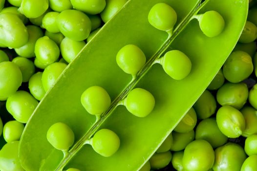 Pea background. A photo close up of green peas, bean