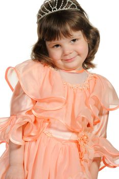 The lovely little girl close up. It is isolated on a white background