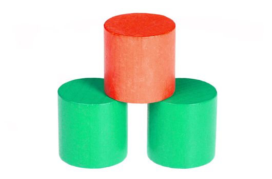 Wooden colour cylinders. It is isolated on a white background