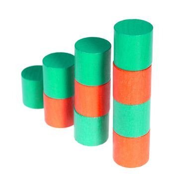 Wooden colour cylinders. It is isolated on a white background