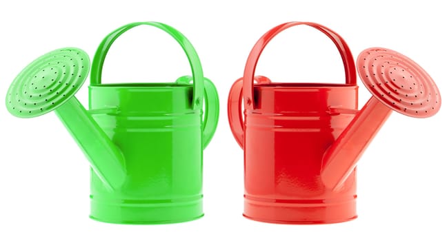 Two color watering can. It is isolated on a white background