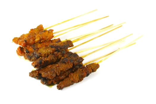 Barbecued Meat Skewered on Bamboo Sticks Commonly Found in Asia