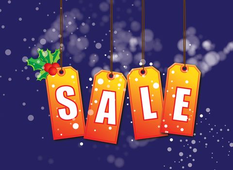 A set of swing tags spelling out the words SALE on a Christmas theme.