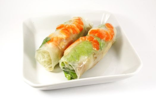 Fresh Handmade Vegetable Spring Rolls On White Surface