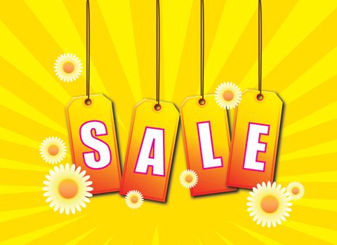 A set of swing tags spelling out the words SALE on an summer theme.