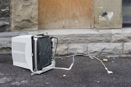 Broken up screen on pavement