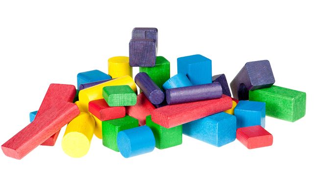 Set of wooden toys of blocks. Isolated on white