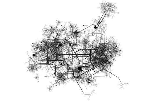 City Map Blueprint Abstract of a City in a White Background