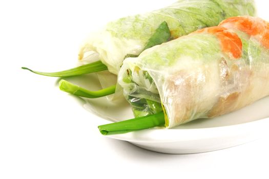 Fresh Handmade Vegetable Spring Rolls On White Surface