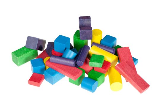 Set of wooden toys of blocks. Isolated on white