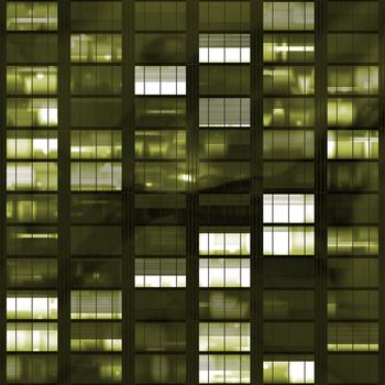 Voyeuring Office Building After Dark In Yellow Tones