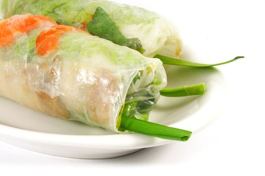 Fresh Handmade Vegetable Spring Rolls On White Surface