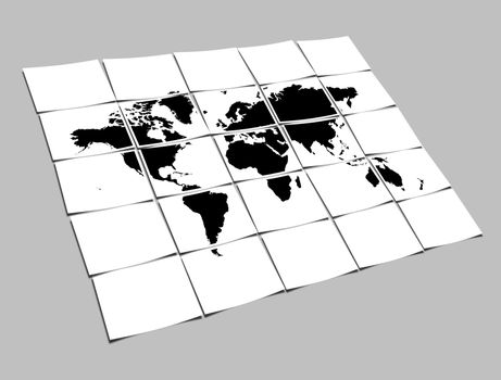 World Map Concept of Separated Note Papers Abstract Background
