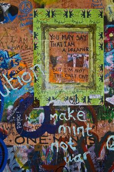 detail of the Lennon wall in Prague