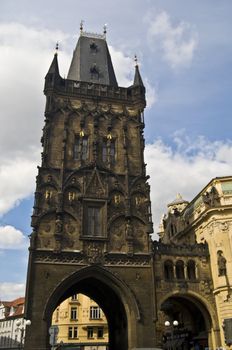 view of the old powder gate in Prague