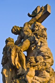 detail of a statue on the Charles bridge in Prague