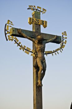 detail of a statue on the Charles bridge in Prague