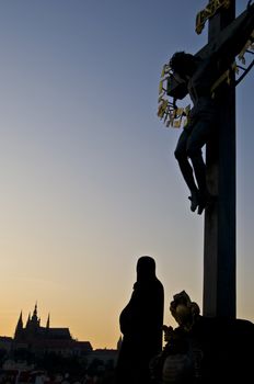 detail of a statue on the Charles bridge in Prague