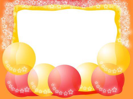 Bright Christmas Frame with Glass Red and Yellow Baubles Balls ans White Blank Background