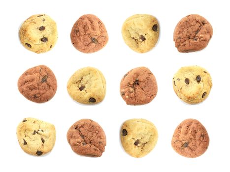 Many Neatly Arranged Cookies Isolated on a White Background