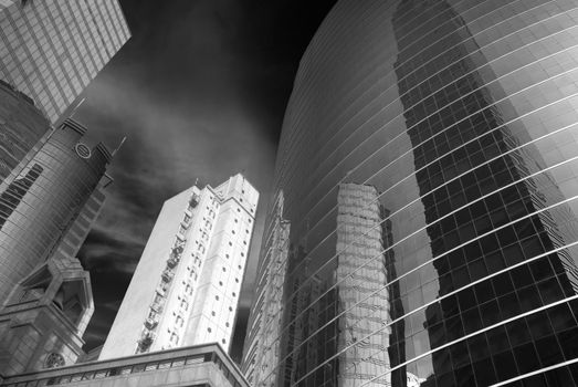 It is beautiful cityscape of skyscraper in Hong Kong with black and white.