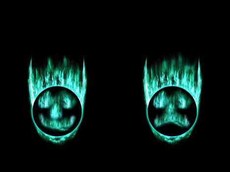 with burning green flames and black background