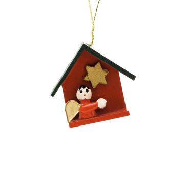 Wooden Christmas decoration witch represents bible themes isolated on white