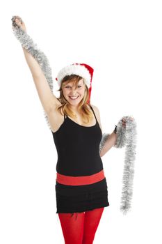 christmas punk girl with a silver garland